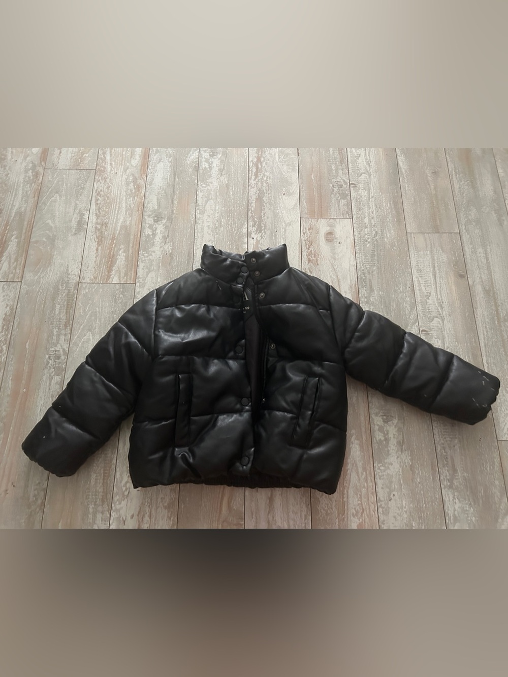 Zara Black Kids Faux-Leather Puffer Jacket